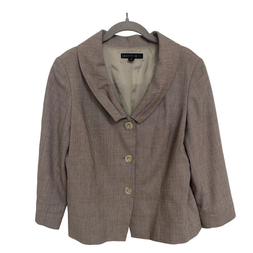 Lafayette 148 New York Brown Wool Linen Blend Portrait Collar Blazer Jacket 8